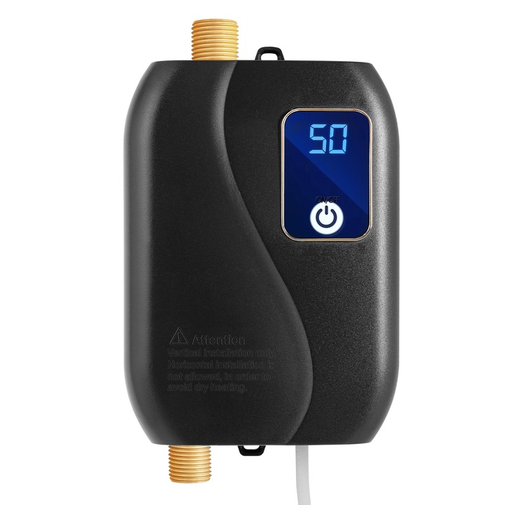 Incalzitor Instant de Apa Electric, Montaj pe Perete, 3500 W, 25–50 °C, Compact 12×20 cm, Tevi 1, 27 cm (DN15), Bucatarie si Baie