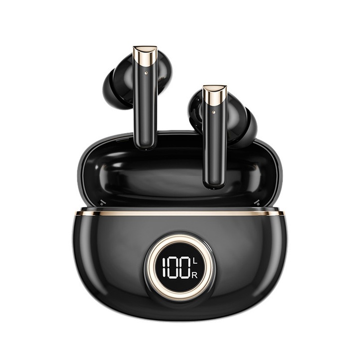 Vezeték nélküli fejhallgató, NUEEK, In-Ear, M85 vezeték nélküli fejhallgató, Hi-Fi hangminőség, Digitális akkumulátor kijelző, Bluetooth 5.4, 72 órás akkumulátor-élettartam, HD audio mikrofon, Érintésvezérlés, Alacsony késleltetés, Fekete