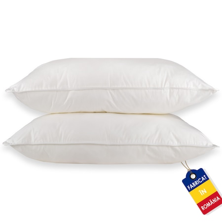 Set de 2 Perne cu puf si pana de gasca, 50cm x 70cm, alb