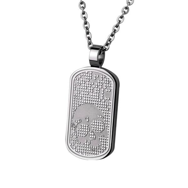 Pandant otel placuta de identificare cu craniu - BeSpecial