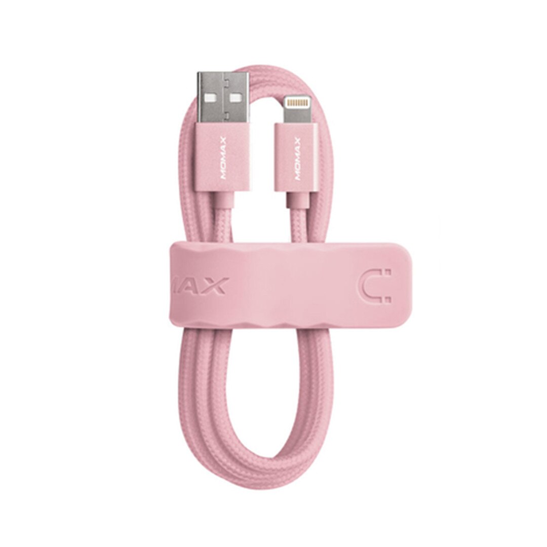 Cablu pentru iPhone Momax Elite, cu USB lightning si invelis textil, 3m, rose-gold