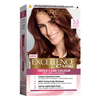Vopsea de par permanenta cu amoniac L'Oreal Paris Excellence Creme 5.5 Saten Deschis Acaju, 192 ml Vopsea de par permanenta cu amoniac L'Oreal Paris Excellence Creme 5.5 Saten Deschis Acaju, 192 ml