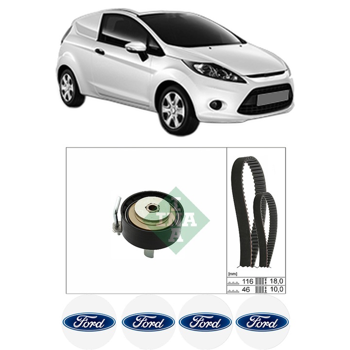 Set kit distributie FORD FIESTA VI Van 1.0 EcoBoost din 2013-2017 KW 74 CP 100 CMC 998, Auto, INA, 4 Stickere auto cu FORD