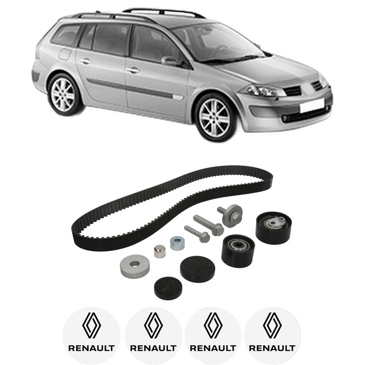 Set kit distributie RENAULT MEGANE II Estate (KM0/1_) 2.0 (KM0S, KM2N, KM23) din 2006-2011 KW 102 CP 138 CMC 1998, Auto, INA, 4 Stickere auto cu RENAULT