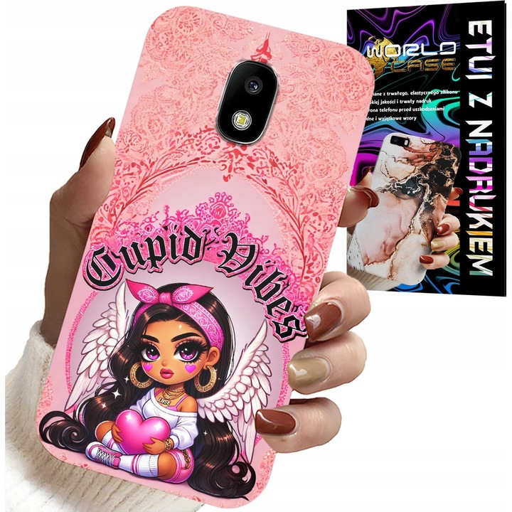 Telefon tok, World Case, Samsung Galaxy J5 2017-hez, Cupid design imádnivaló angyalhátlappal, szilikon, többszínű