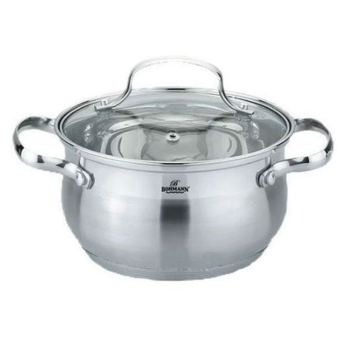 Bohmann Oala cu capac sticla, inox, inductie, 20 x 11.50 cm, 3.60 L
