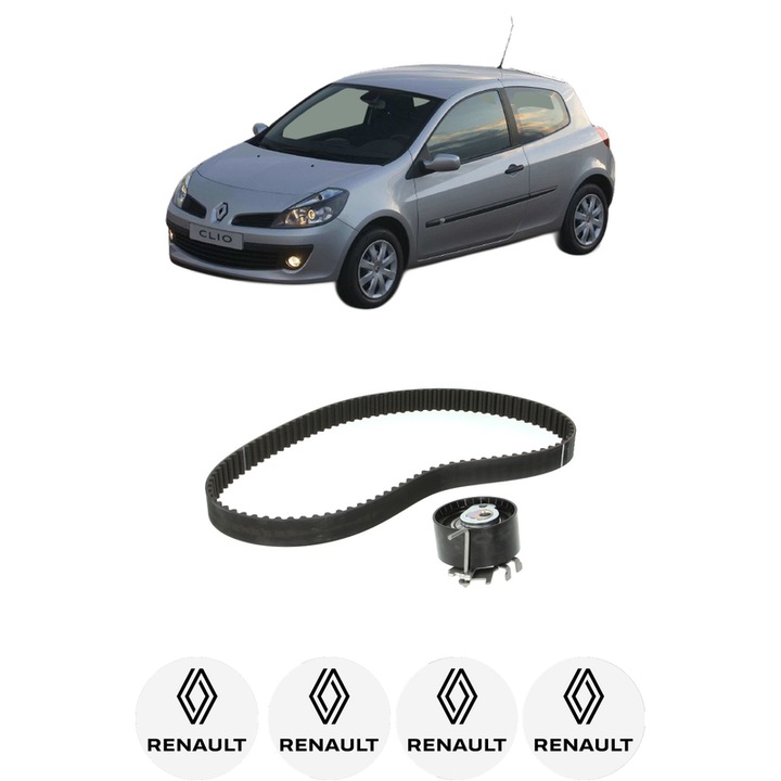 Set kit distributie RENAULT CLIO III (BR0/1, CR0/1) 1.2 16V din 2010-2014 KW 76 CP 103 CMC 1149, Auto, INA, 4 Stickere auto cu RENAULT
