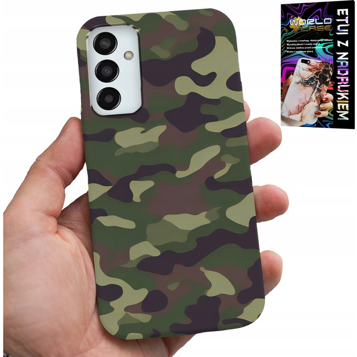 Huzat Samsung Galaxy M13 4G-hez, World Case, katonai színek, szilikon