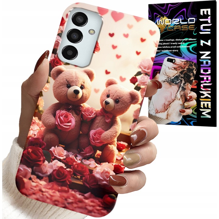 Telefon tok, World Case, Plüssmacik, Szívek, Többszínű, Samsung Galaxy M23