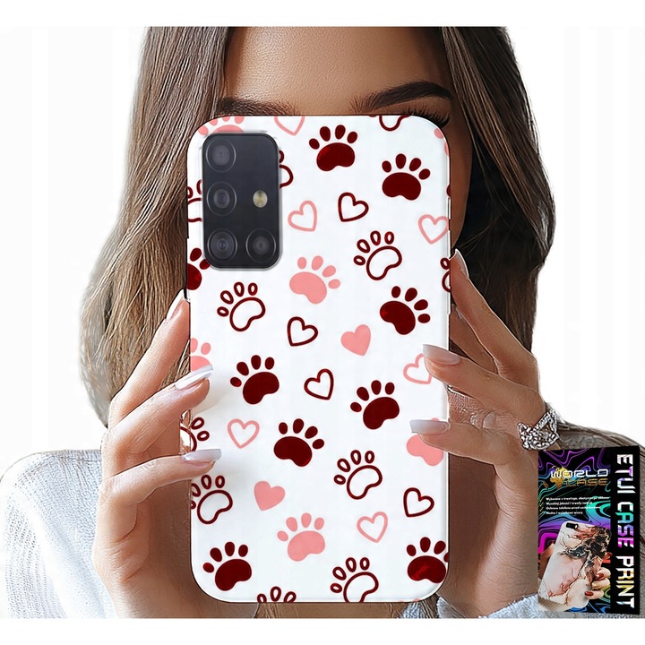 Telefontok, World Case, Samsung Galaxy A71, kutyaláb nyomtatás, fehér, szilikon