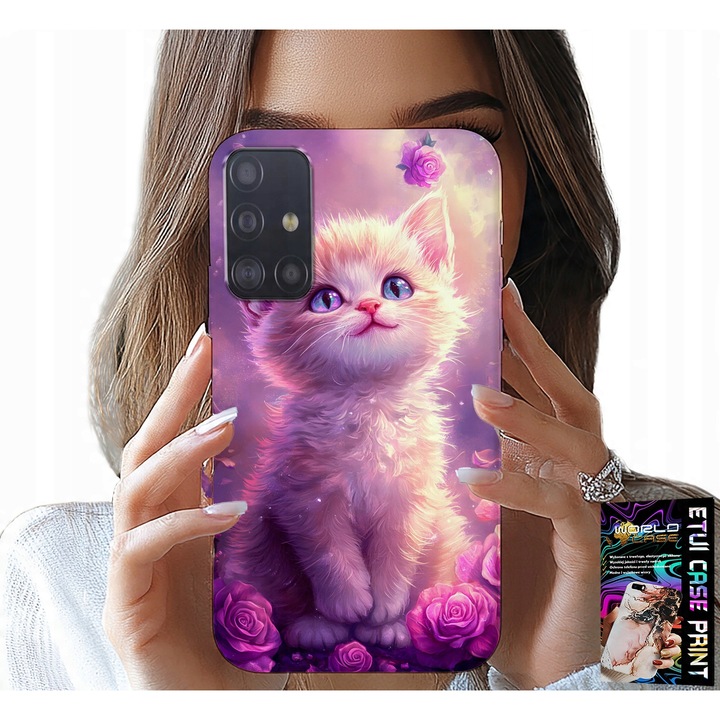 Telefon tok, World Case, aranyos cica, szilikon, Samsung Galaxy A71-hez