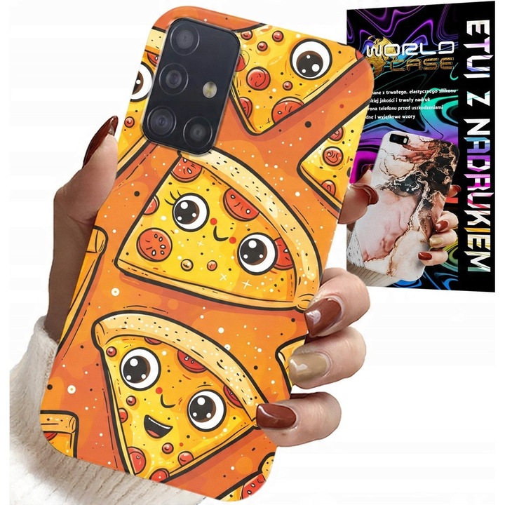 Telefontok Samsung Galaxy A71-hez, World Case, mosolygós édes pizza dizájn, szilikon, üveg mellékelve