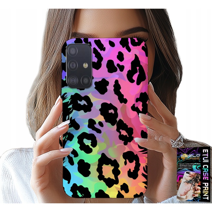 Carcasa telefon Samsung Galaxy M31S, World Case, sticlă spate colorată cu imprimare leopard curcubeu, silicon