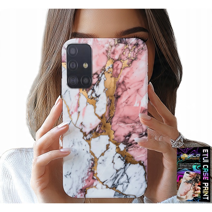 Telefontok, World Case, Samsung Galaxy A71, rózsaszín és fehér márvány, szilikon