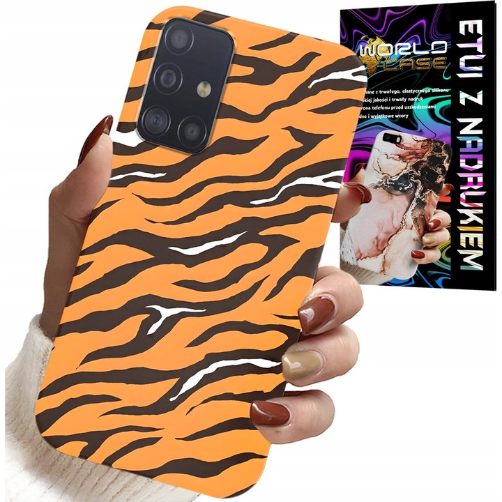 Carcasă pentru Samsung Galaxy M31S, World Case, imprimare tigru dungi, silicon, set cu sticlă