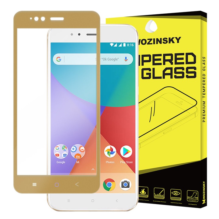 Wozinsky edzett üveg képernyővédő fólia 3D puha teljes borítás Xiaomi Mi 5X / Mi A1-hez, arany