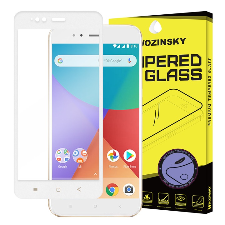 Wozinsky Premium edzett üveg védőfólia edzett üveg 3D puha teljes burkolat Xiaomi Mi 5X / Mi A1 készülékhez, fehér