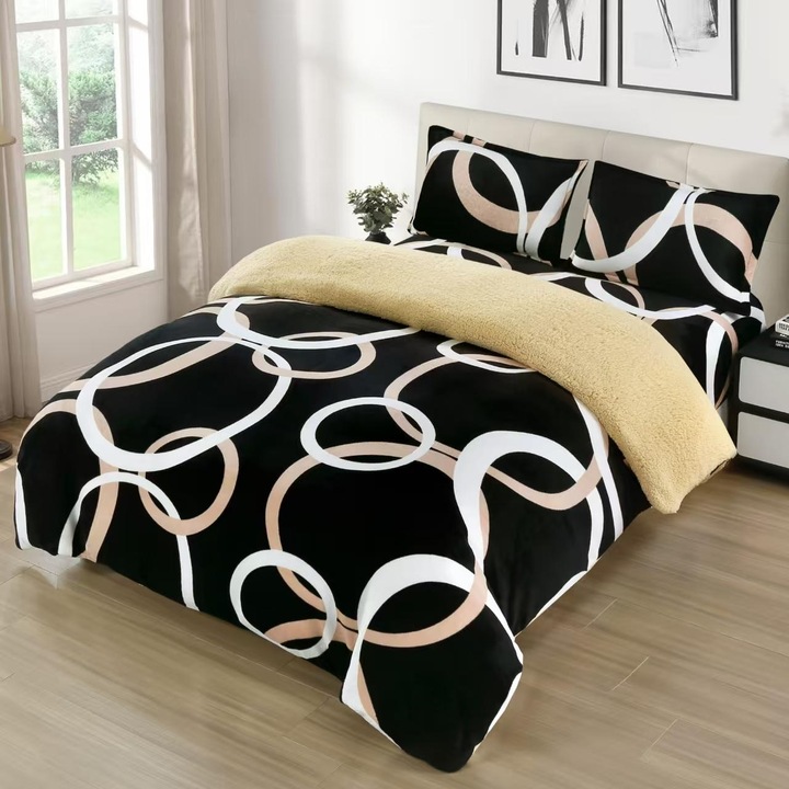 Set Lenjerie de Pat Cocolino cu Blanita și Cearceaf cu Elastic, 4 Piese, 180x200 cm, 2 Fete de Pernă Incluse