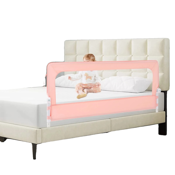 Bariera de pat, inaltime ajustabila, design pliabil, roz