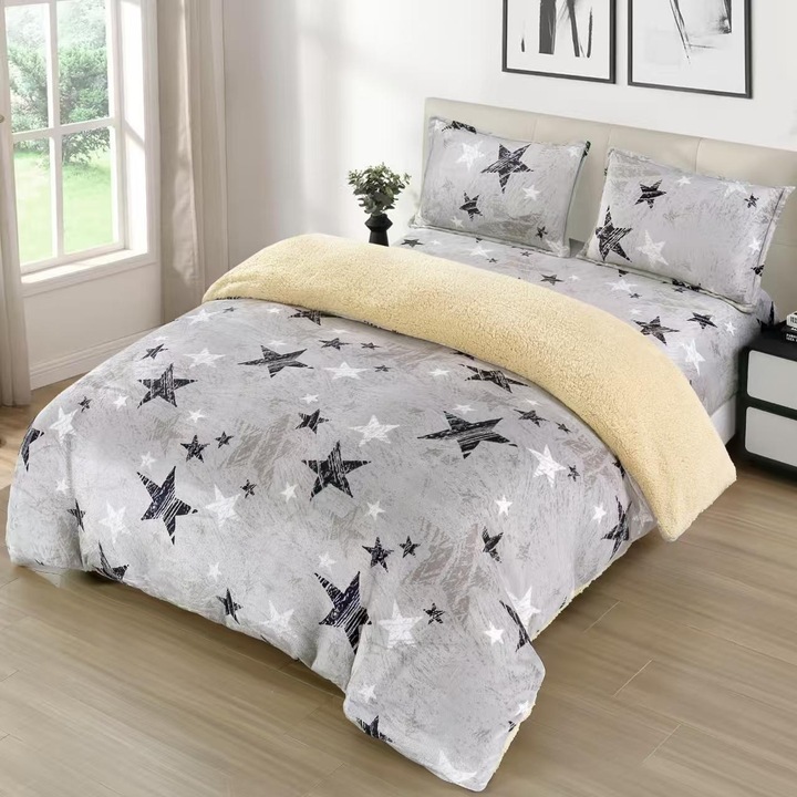 Set Lenjerie de Pat Cocolino cu Blanita si Elastic – 4 Piese, 180x200 cm, cu 2 Fete de Perna Incluse