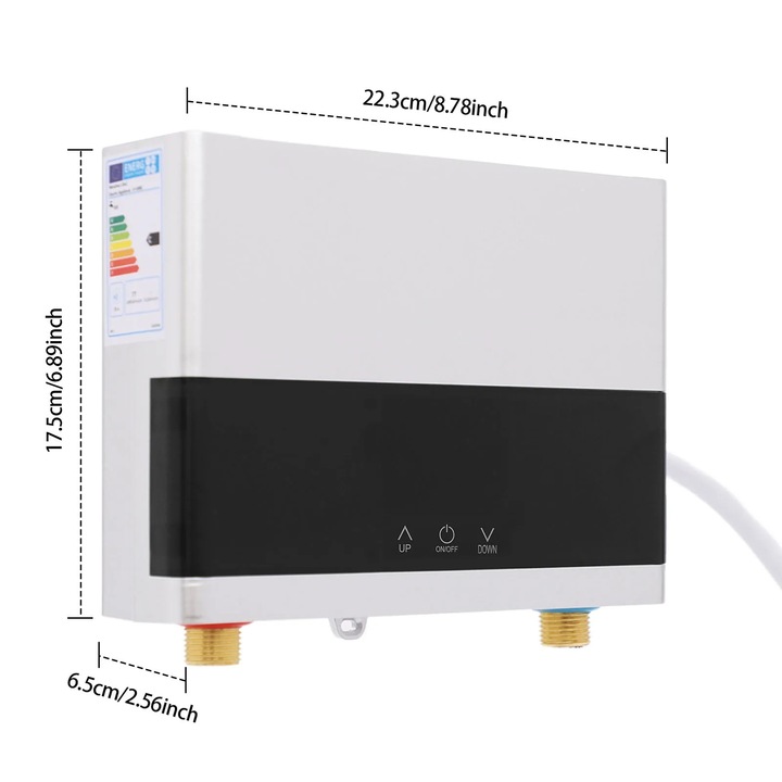 Azonnali vízmelegítő, Fali rögzítés, Ezüst