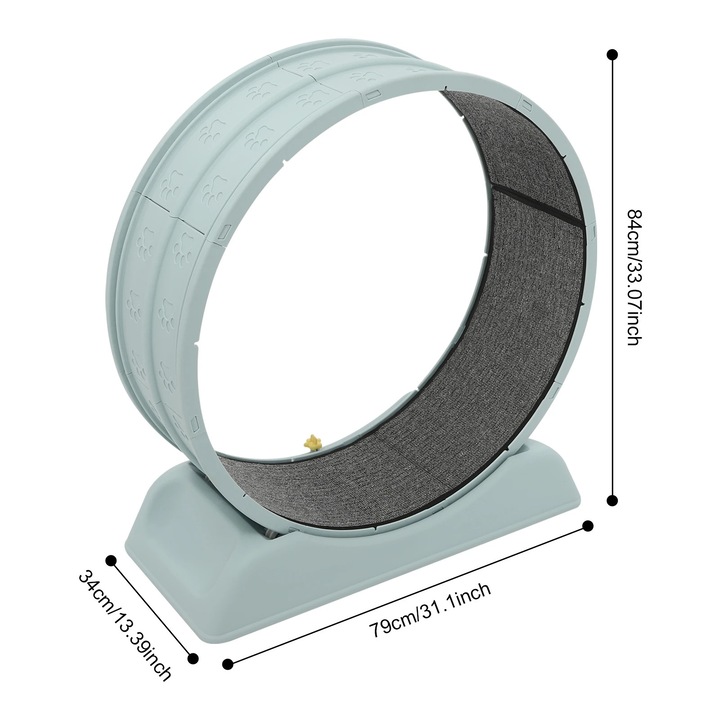 Roata de exercitii pentru pisici, albastra, capacitate maxima 10kg, diametru 80cm, set de jucarii animale
