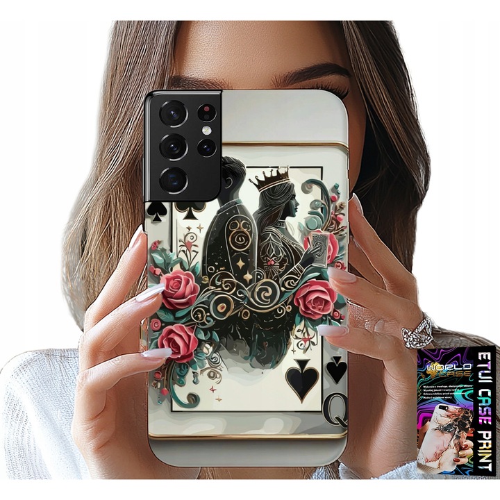 ETUI PENTRU SAMSUNG GALAXY S21 Ultra - KING'S CARD POKER CARD + FOLIA
