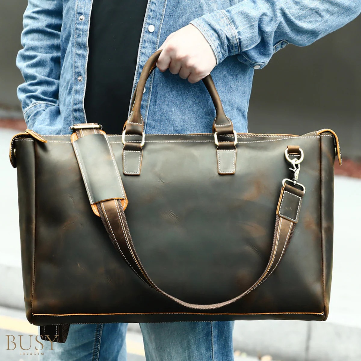 Geanta laptop 17inch, piele naturala Crazy Horse, retro business, Legacy XL, maro