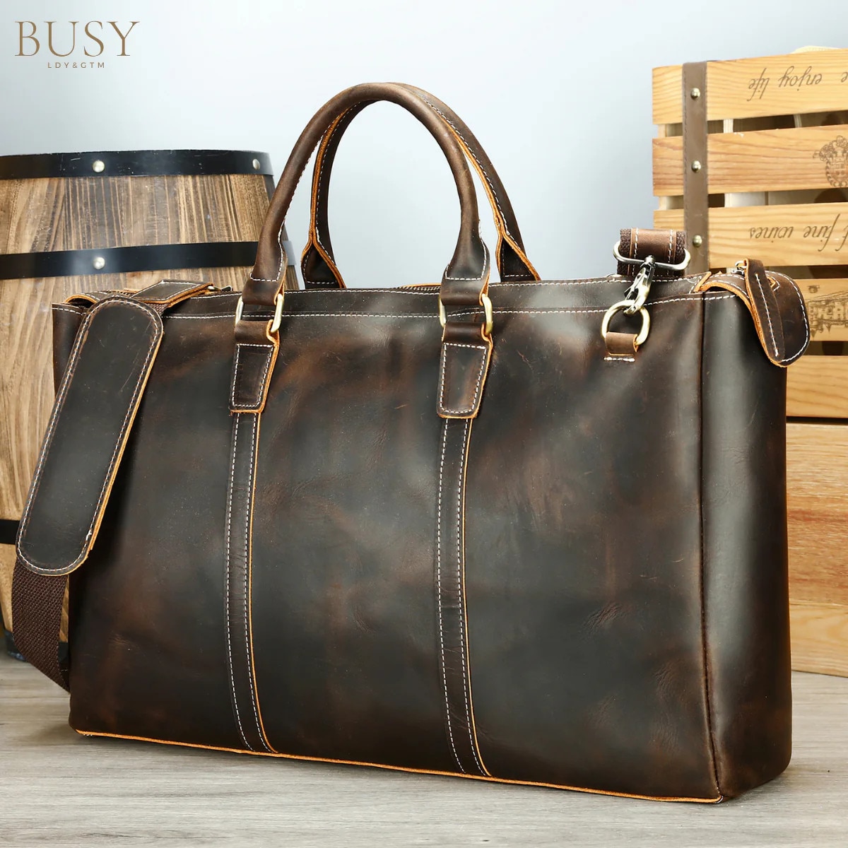 Geanta laptop 17inch, piele naturala Crazy Horse, retro business, Legacy XL, maro