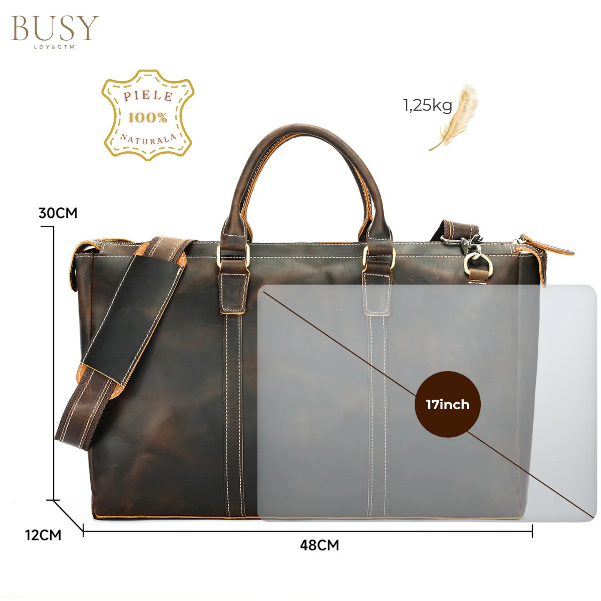 Geanta laptop 17inch, piele naturala Crazy Horse, retro business, Legacy XL, maro