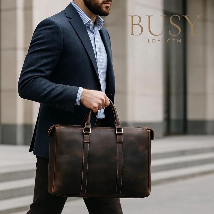 Laptoptáska 17 hüvelykes, Crazy Horse természetes bőr, retro üzleti, Legacy XL, barna