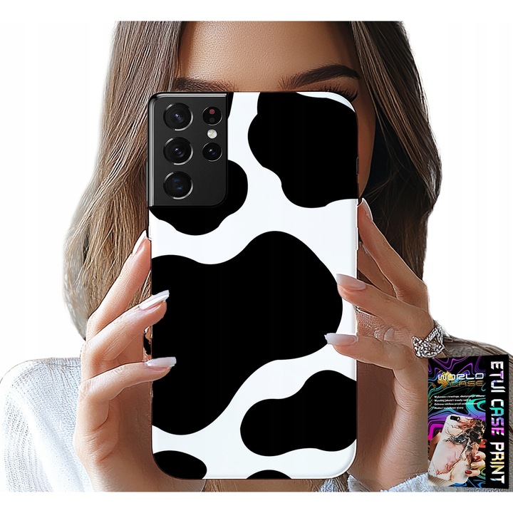 ETUI PENTRU SAMSUNG GALAXY S21 Ultra - FEKETE-FEHÉR VARJÚ FOLT, MODERN TERVEZÉS