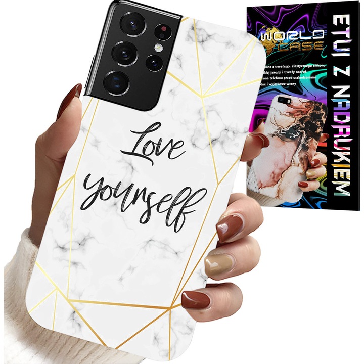 TOK SAMSUNG GALAXY S21 Ultra - FEHÉR MÁRVÁNY ARANY KERETTEL SZERETLEK