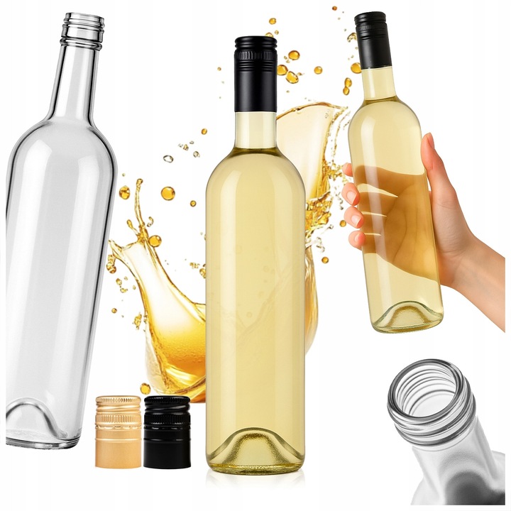 Set sticla cu capac cu filet, SuperButelki, Bordeaux, 750 ml, Ideal pentru lichioruri, vinuri si bauturi, Calitate inalta, Din sticla, Cu inchidere prin capac cu filet, Fabricare solida, Ideala pentru personalizare, 30 x 7.3 cm, Transparenta