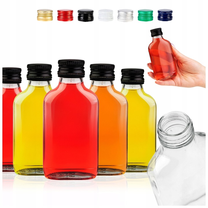 Sticla Decorativa, Superbutelki, Plosca, 100 ml, Forma Clasica Plata, Cu Capac Cu Filet, Pentru Vodca, Pentru Lichioruri, 12.7 cm Inaltime, 120 G Greutate, Incolora