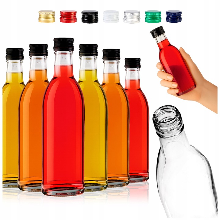 Üvegpalack készlet csavaros kupakkal, SuperButelki, Iskra, Könnyen karbantartható, Vékony és praktikus forma, Csavaros kupakkal záródik, 22.5 x 6.2 x 4.2 cm, Többszínű, 50 darab