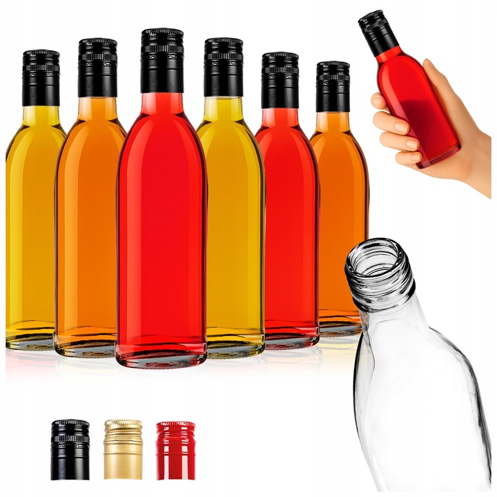 Комплект от 50 стъклени бутилки с винтови капачки, SuperButelki, Iskra, 250 мл, Лесни за поддръжка, Тънка и практична форма, С винтова капачка, 22.5 x 6.2 x 4.2 см, Прозрачни