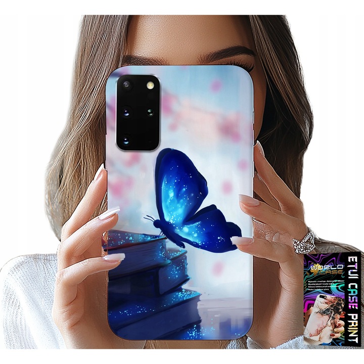 Huzat Samsung Galaxy S20 Plus telefonhoz, World Case, kék pillangó mintával, szilikon