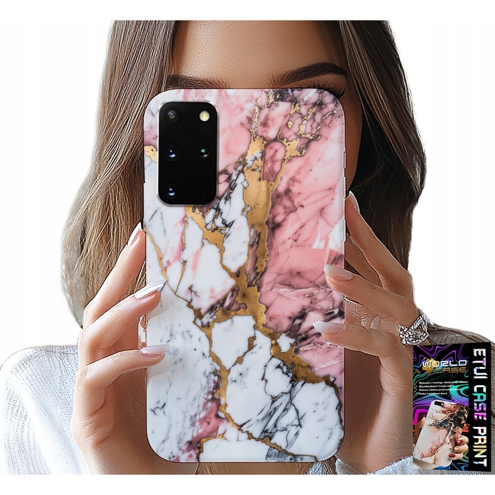 Tok Samsung Galaxy S20 Plus, World Case, rózsaszín fehér márvány, szilikon