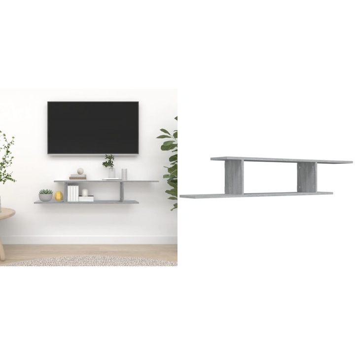 Raft TV montat pe perete gri sonoma 125x18x23 cm lemn