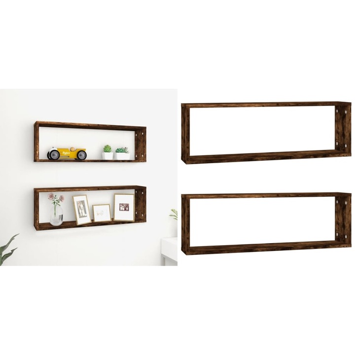 Rafturi de perete cub, 2 buc. stejar fumuriu 80x15x26, 5 cm lemn