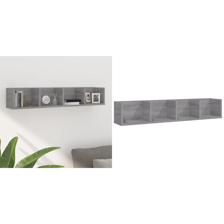 Raft de perete CD-uri, gri sonoma, 100x18x18 cm, lemn prelucrat