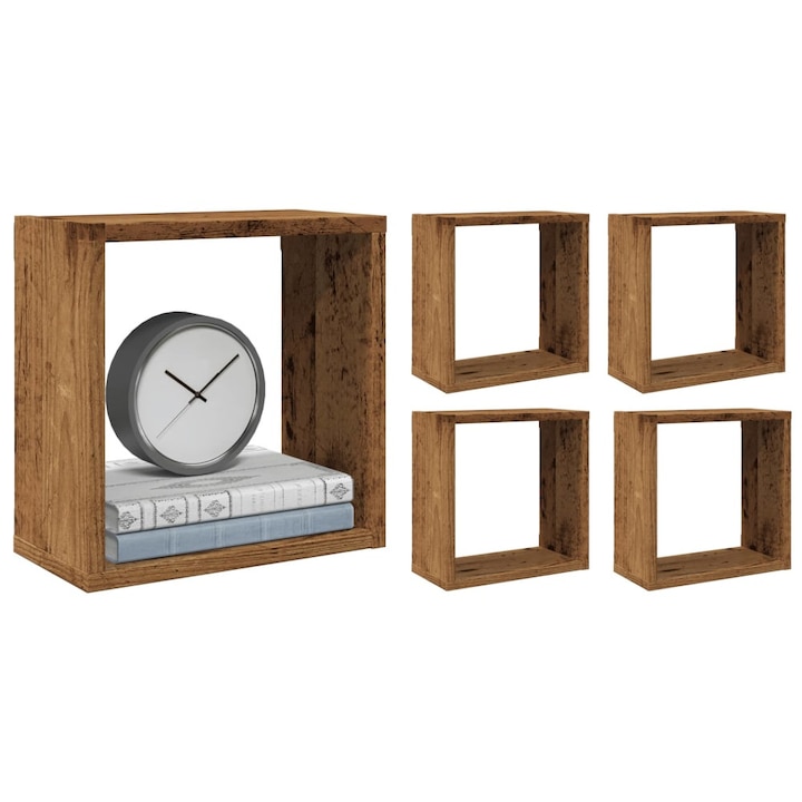 Rafturi de perete cub, 4 buc., lemn vechi, 30x15x30 cm lemn