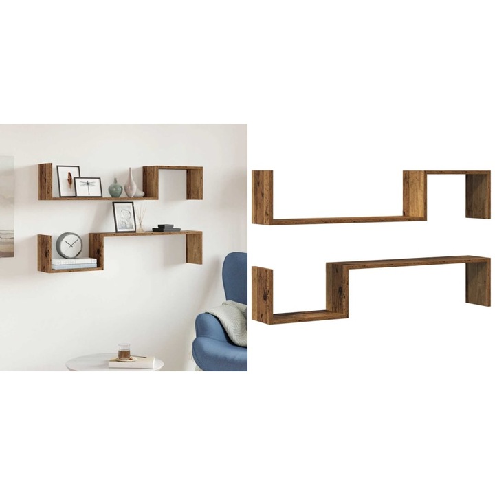 Rafturi perete 2 buc., lemn vechi, 100x15x20 cm, lemn prelucrat