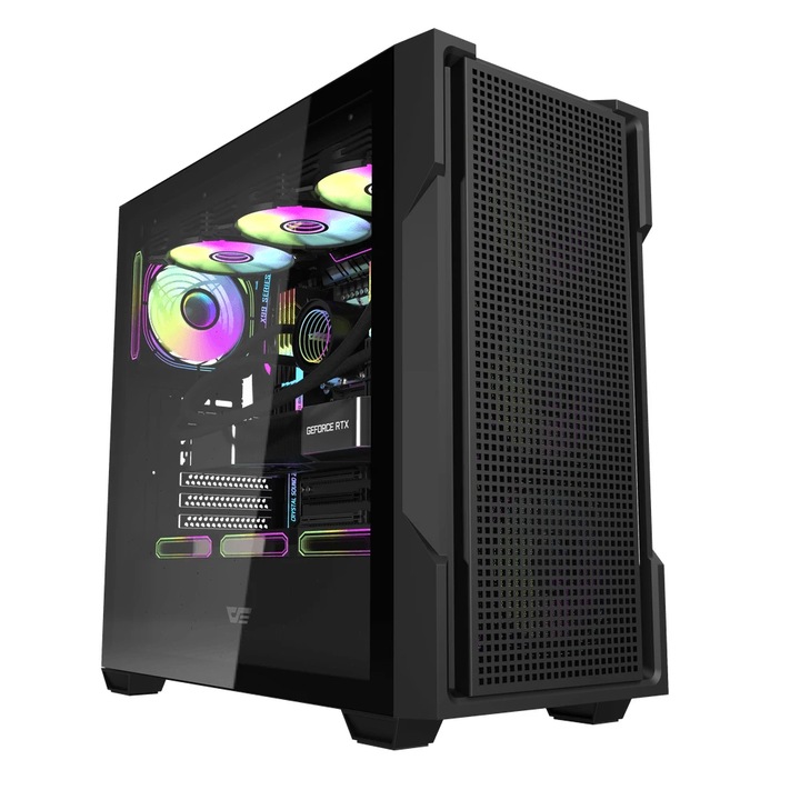 Számítógépház Darkflash Case ATX - DS900 Mesh Black - 4 x 120 mm A-RGB ventilátorral együtt DS900-MESH-4F-BK