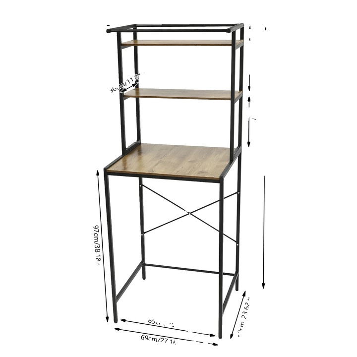 Raft pentru masina de spalat, design cu trei niveluri, capacitate mare de stocare, maro, 65x60x97cm