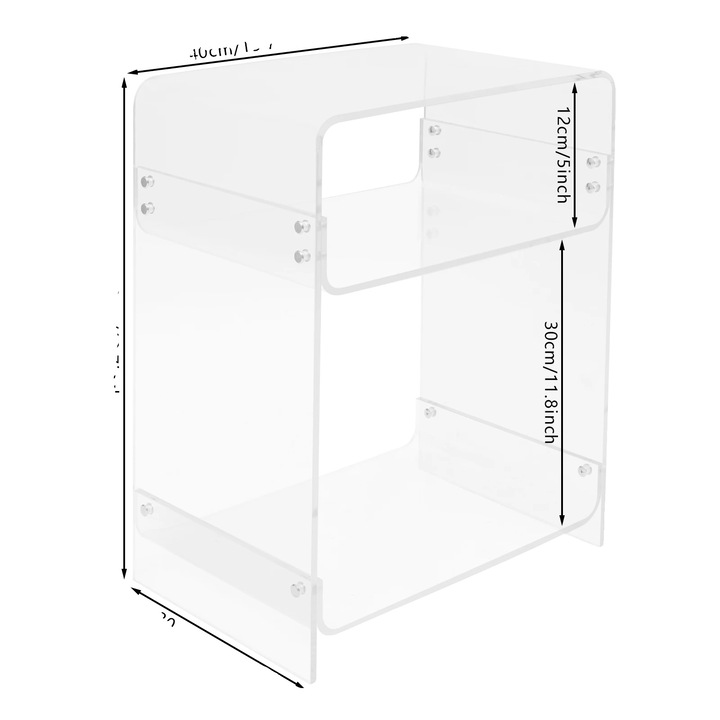 Акрилна странична маса, 3 нива, лек и издръжлив дизайн, прозрачна, 40x30x50 см