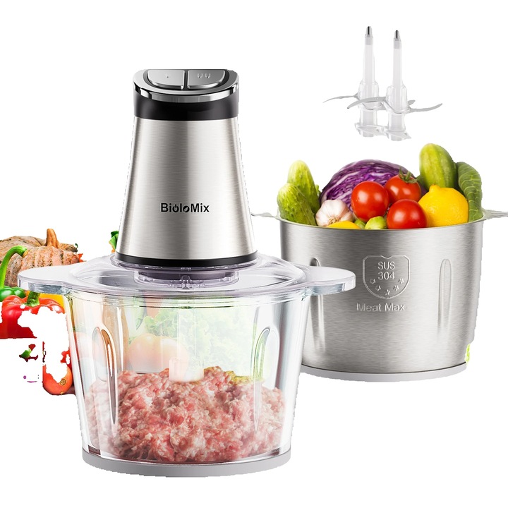 Tocator de alimente, motor puternic 300W, procesare versatila, inox, 1 kg