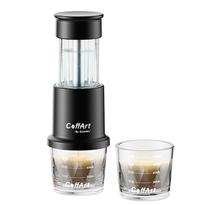 Cafetiera portabila, manuala, compatibila cu capsule Nespresso, dimensiuni compacte, usor de curatat
