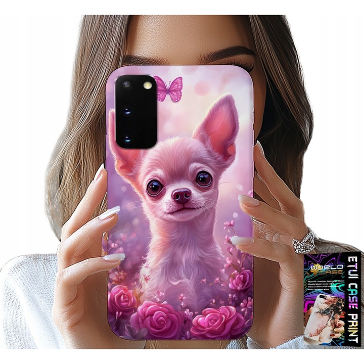 Tok Samsung Galaxy S20-hoz, World Case, furcsa chihuahua design, rózsaszín, szilikon